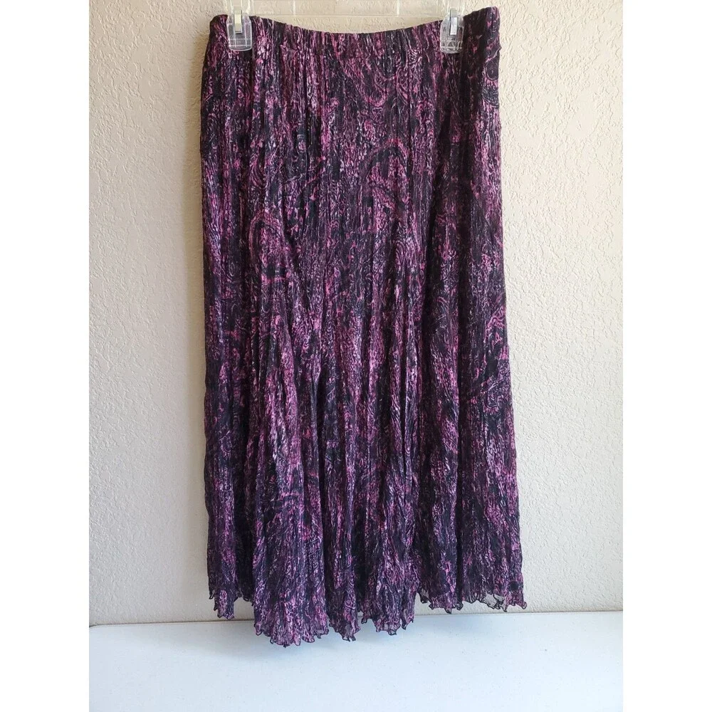 Chicos 2 Pleated Midi Skirt  Whimsigoth Fairycore Romantic Crinkle Boho Artsy M
